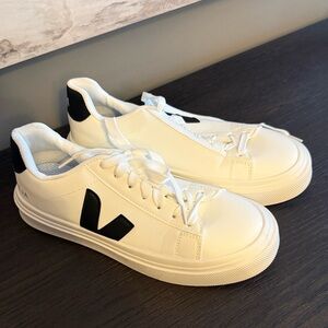 White Sneakers with Black Accents